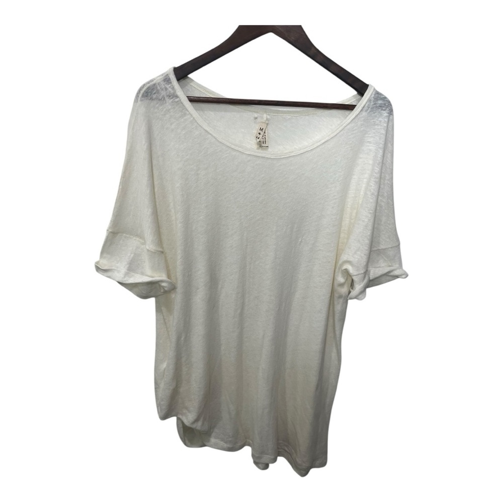 URBAN OUTFITTERS M+M IVORY HEATHERED ROLL SLEEVE ASYMMETRICAL SEMI SHEER TEE